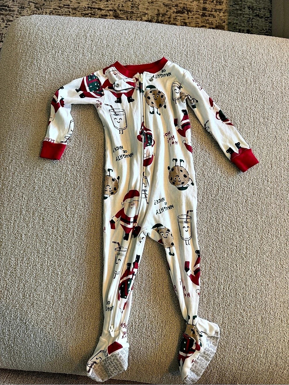Carter's Christmas Milk and Cookies Footed Pajama White & Red Baby 12M